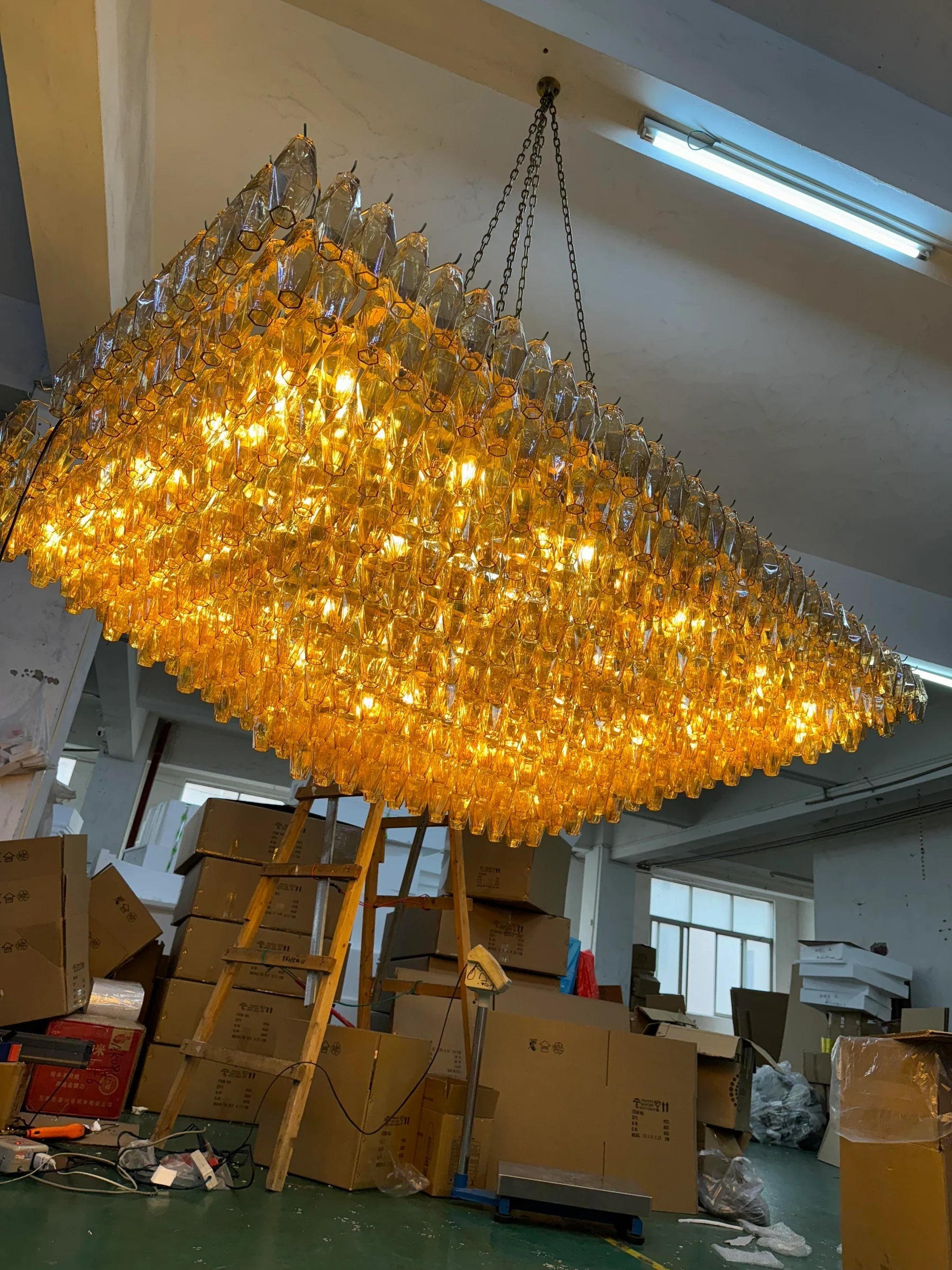 Chiaray Glass Tiered Rectangular Chandelier 74"