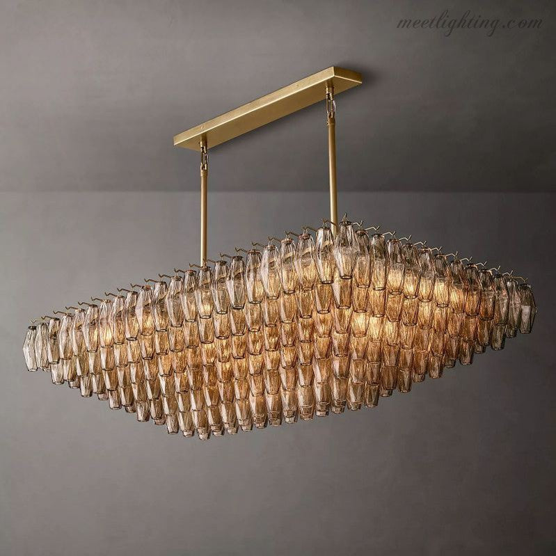 Chara Smoke Glass Tiered Rectangular Chandelier 54"-MEET LIGHTING