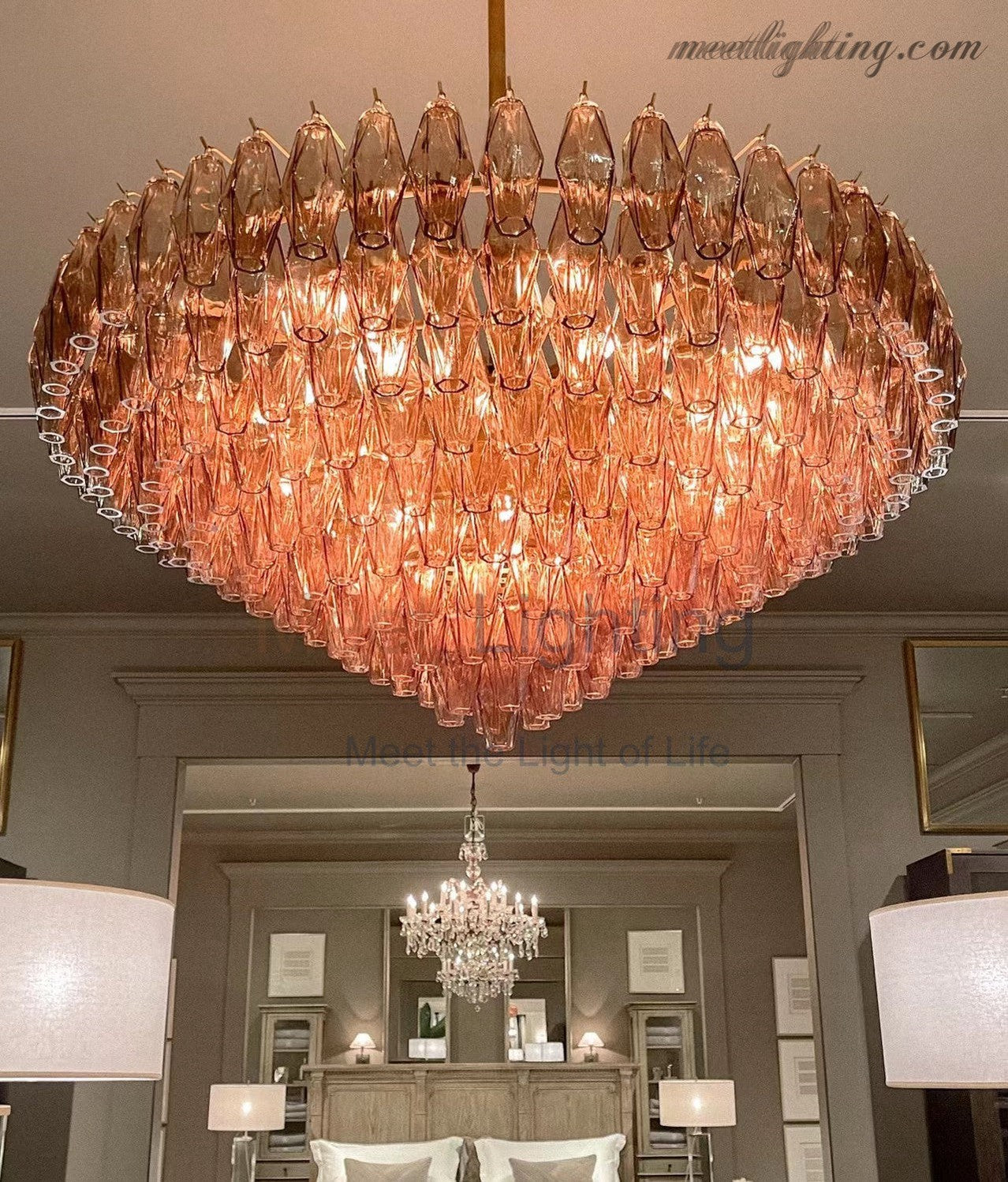 Chara Smoke Glass Tiered Rectangular Chandelier 54"-MEET LIGHTING