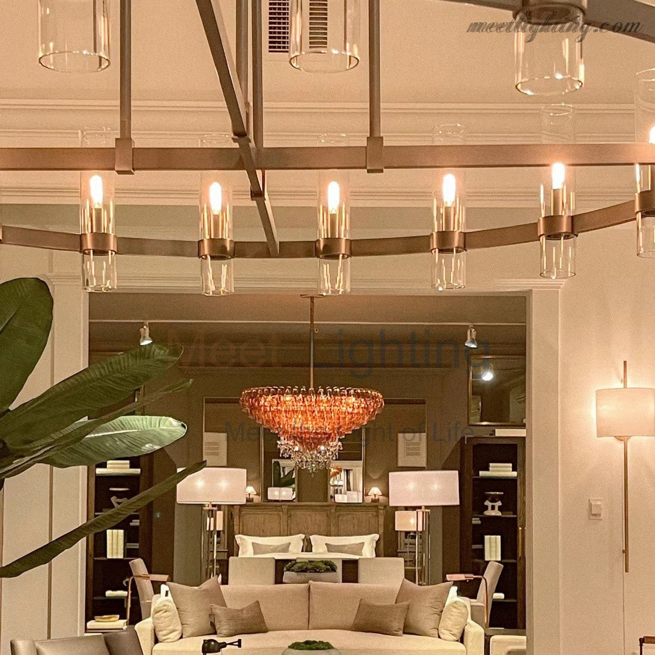 Chara Smoke Glass Tiered Rectangular Chandelier 54"-MEET LIGHTING