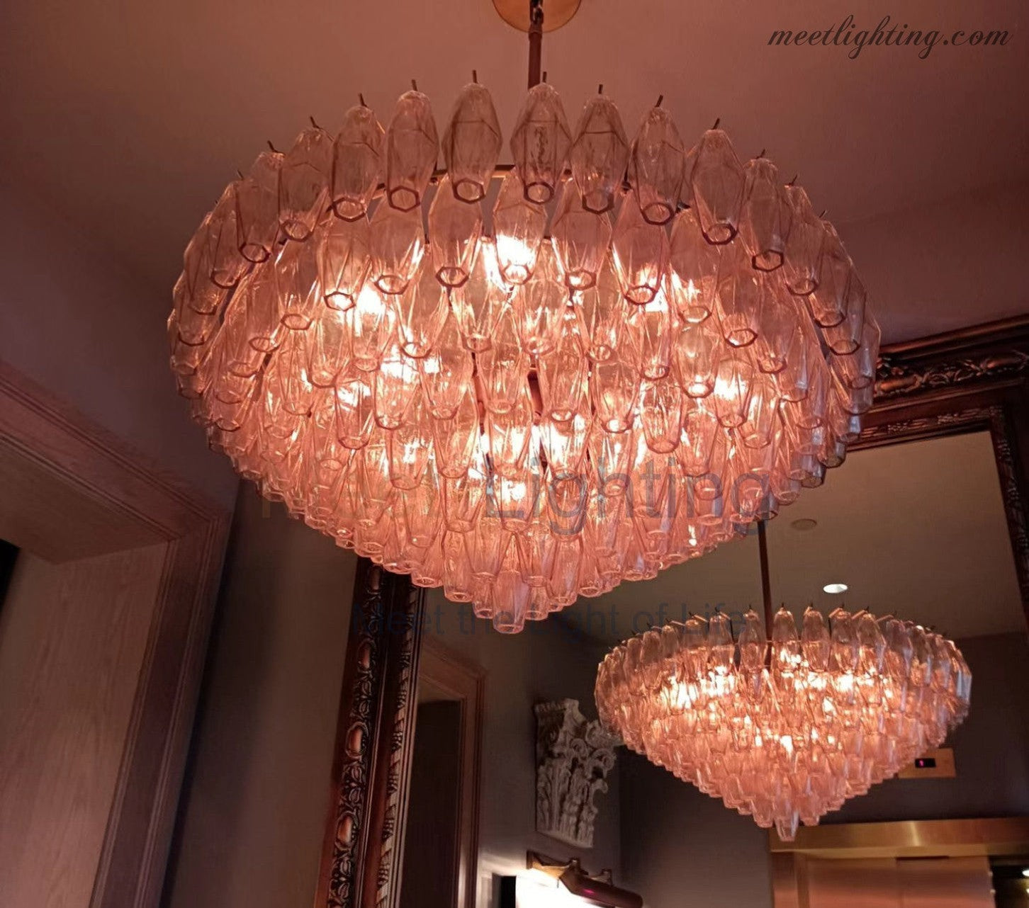 Chara Smoke Glass Tiered Rectangular Chandelier 74"-MEET LIGHTING