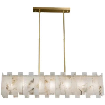 Charlene Marble Brass Linear Chandelier-MEET LIGHTING