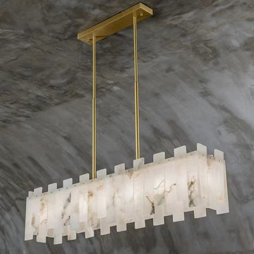 Charlene Marble Brass Linear Chandelier-MEET LIGHTING