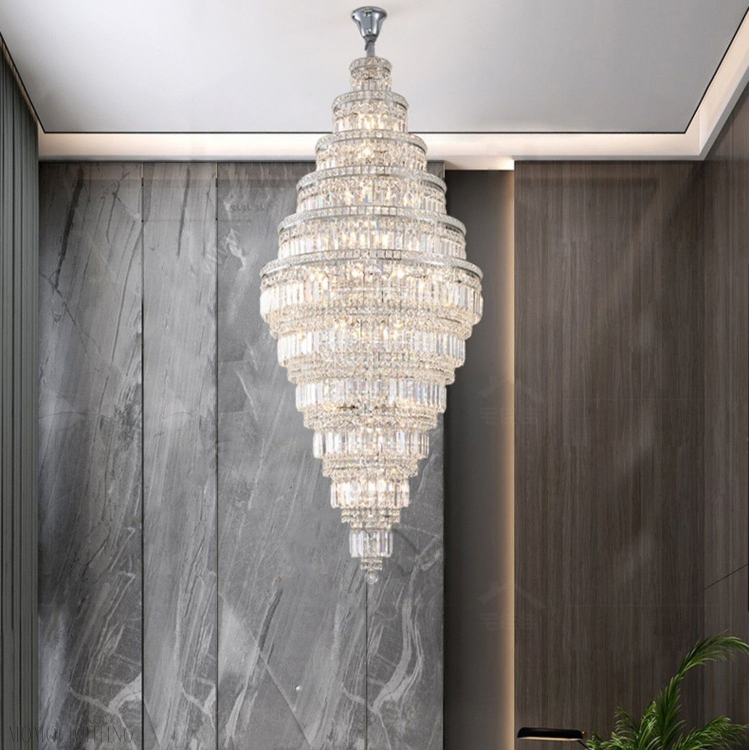 Chrome Extra Large Crystal Chandelier for Foyer Staircase Living Room Entrance Ceiling Light Fixture In Silver-MEET LIGHTING