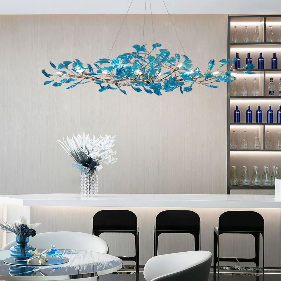 Colorful Glass Ginkgo Leaf Chandelier-MEET LIGHTING