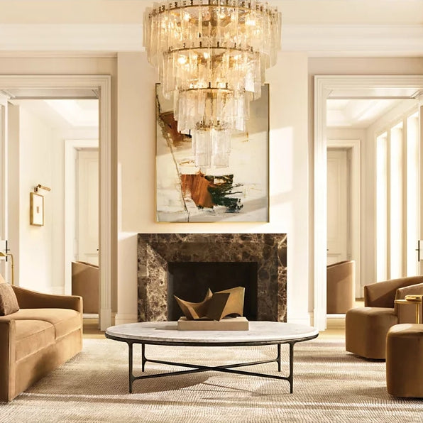 Lattic Clear Glass Tiered Round Chandelier 36"-MEET LIGHTING