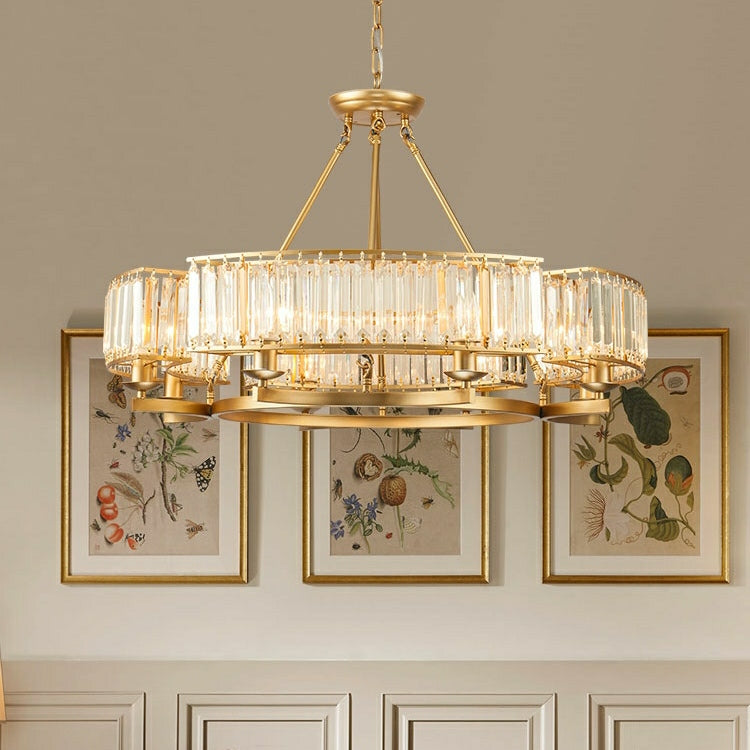Decorative 6/ 8/ 10/ 12-Light Crystal Ceiling Chandelier Triangular Prism Island Light Fixture Metal Shade for Living Room-MEET LIGHTING
