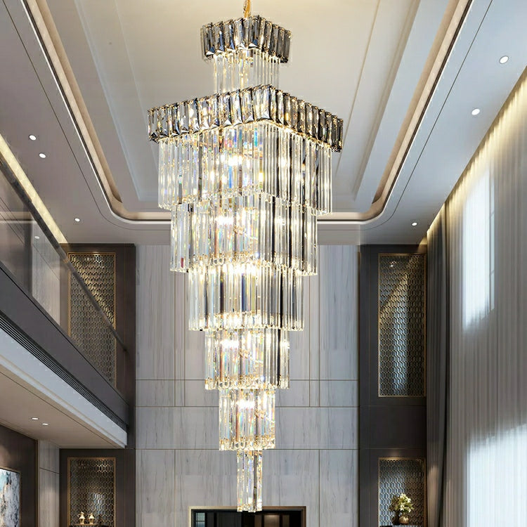 Extra Large Vertical Crystal Staircase Chandelier Foyer Ceiling Light Fixture in Gray/Amber Brim-MEET LIGHTING