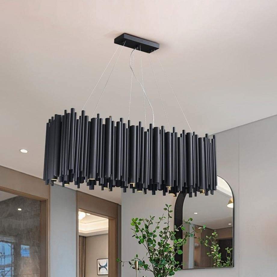 Dore Black Tubular Rectangle Chandelier 32" 40"-MEET LIGHTING