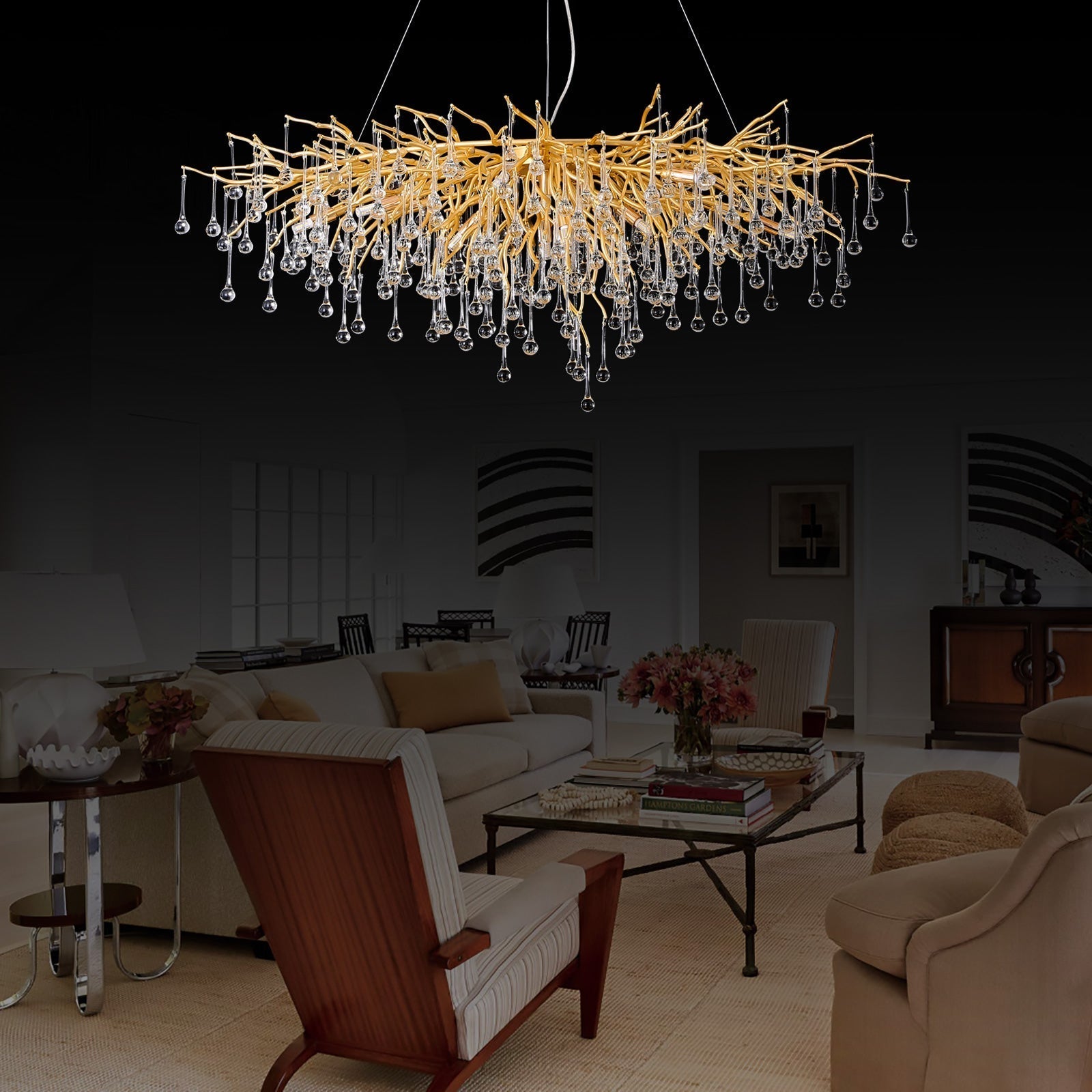 Doris Crystal Rectangular Branch Chandelier L45"-MEET LIGHTING