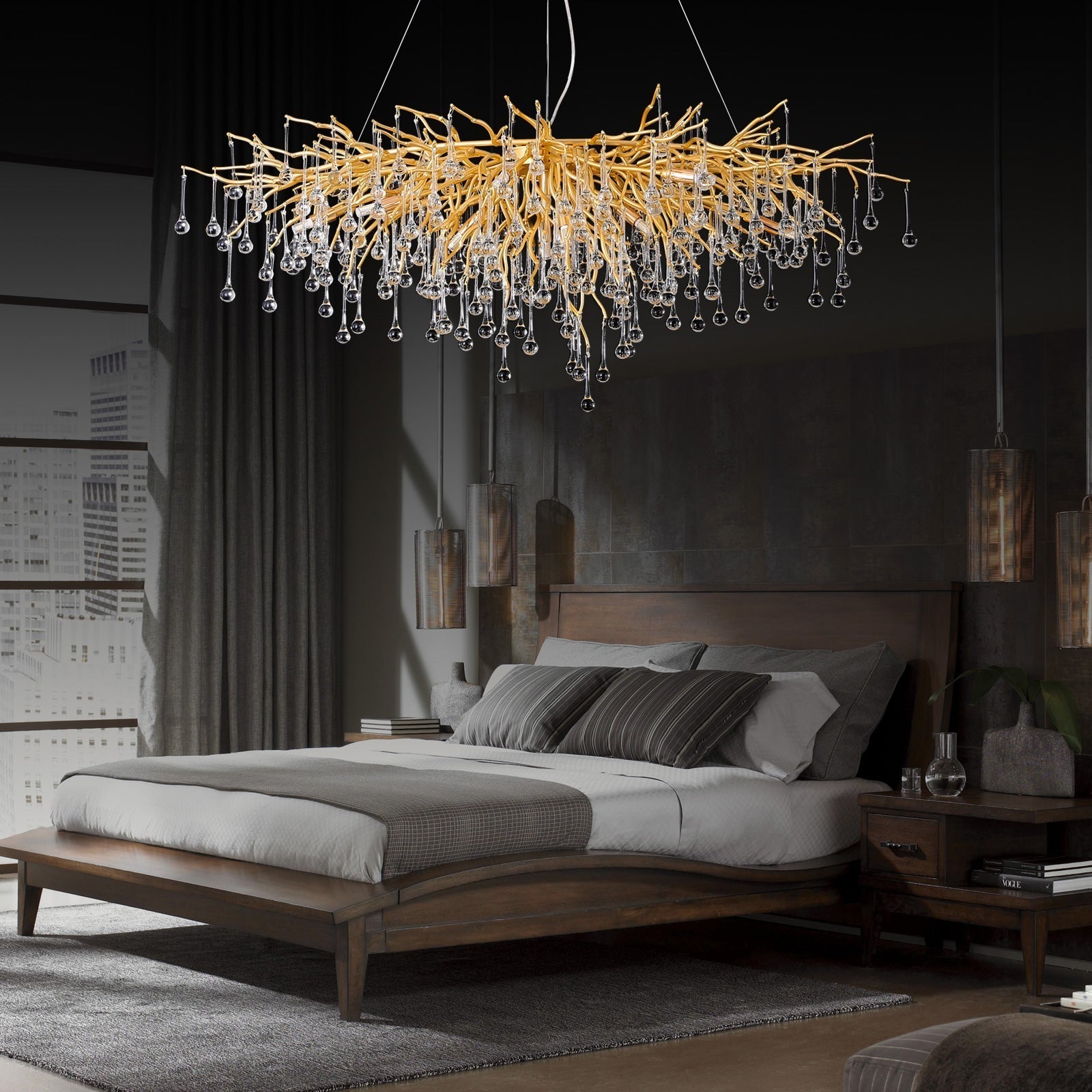 Doris Crystal Rectangular Branch Chandelier L45"-MEET LIGHTING