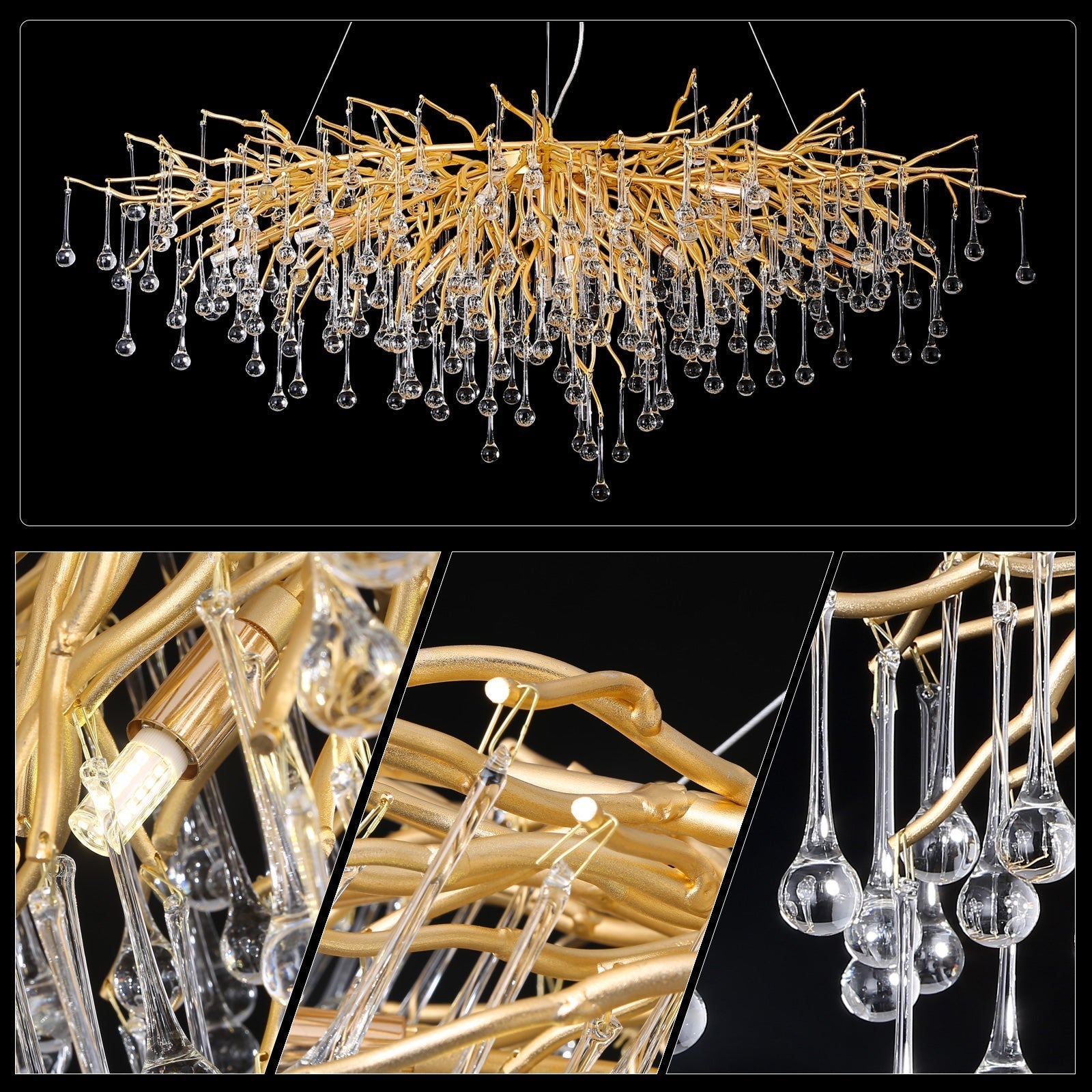 Doris Crystal Rectangular Branch Chandelier L45"-MEET LIGHTING