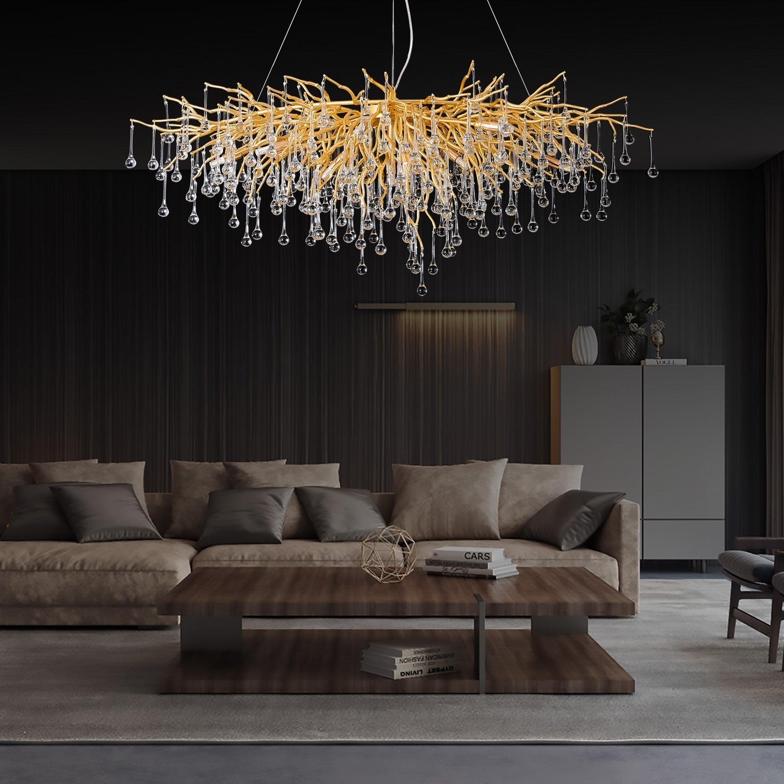 Doris Crystal Rectangular Branch Chandelier L45"-MEET LIGHTING