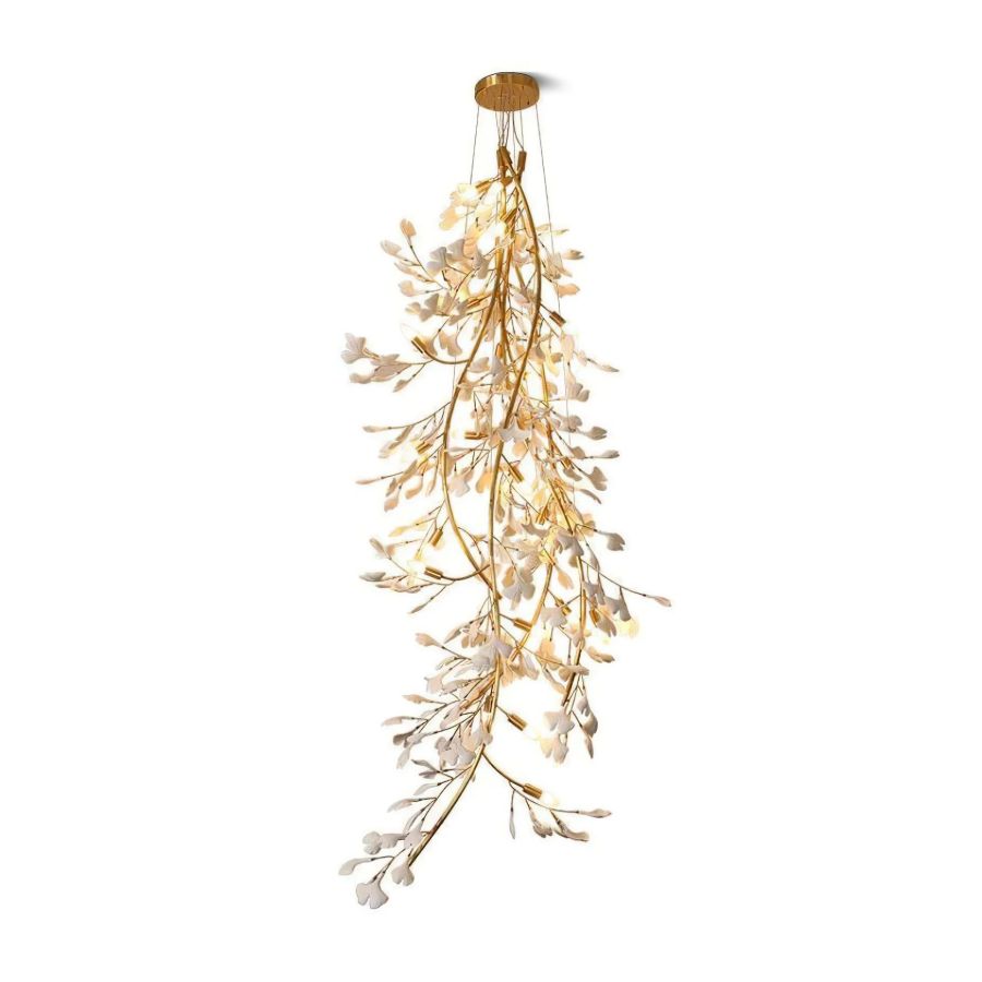 Drooping Ceramic Ginkgo Leaf Chandelier-MEET LIGHTING
