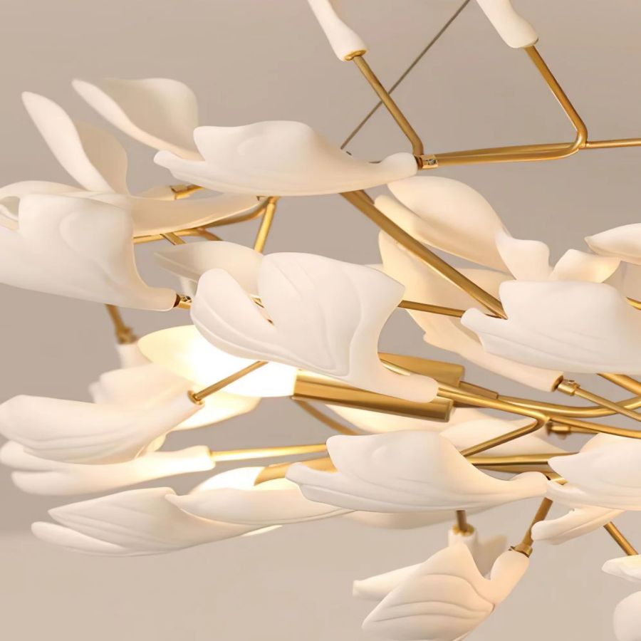 Drooping Ceramic Ginkgo Leaf Chandelier-MEET LIGHTING