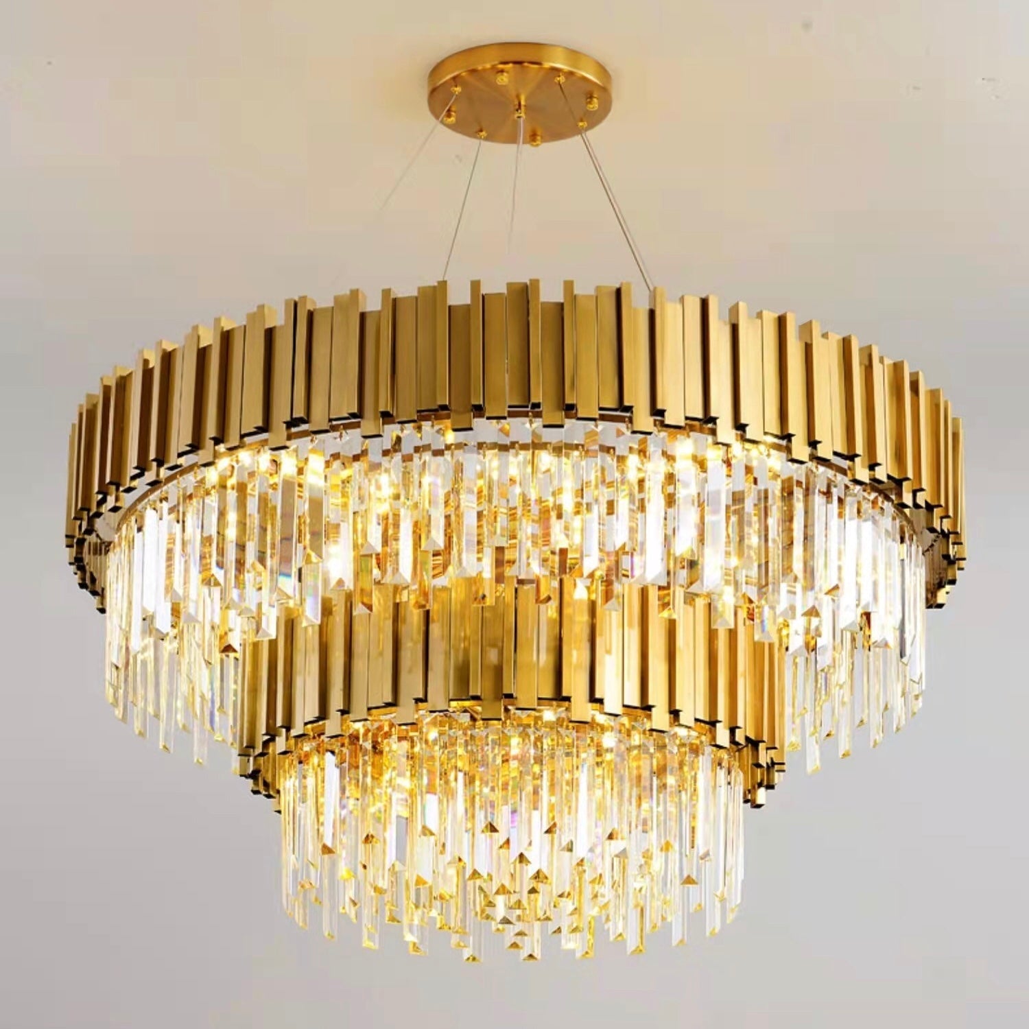 Gold/Silver Round Modern Tiered Metal Crystal Chandelier-MEET LIGHTING
