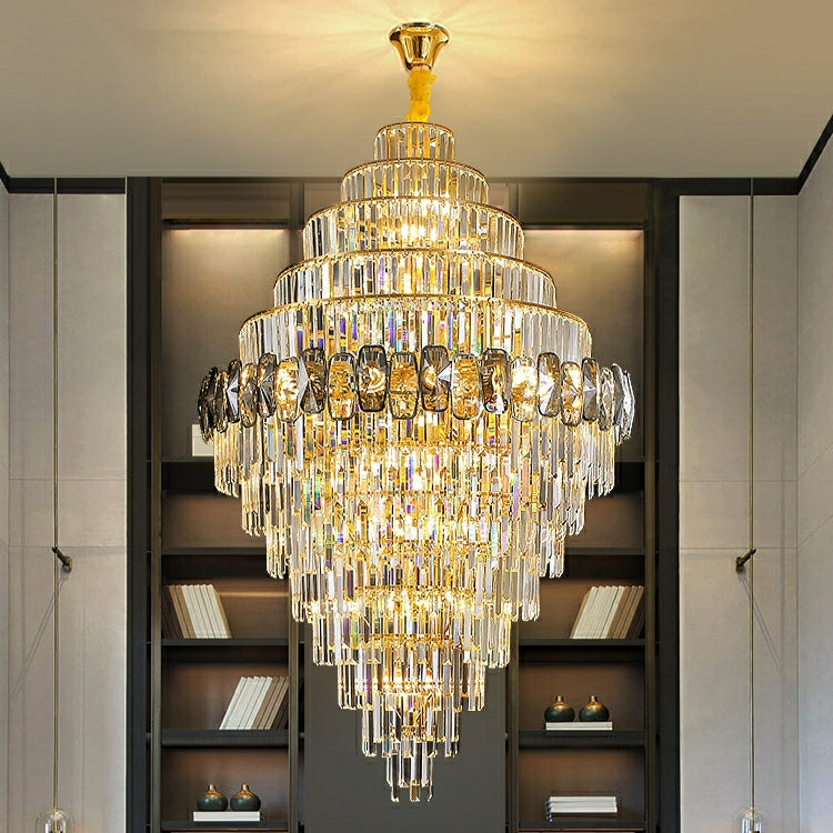 Fashion Large Staircase Chandelier For Foyer Living Room Entrance Crystal Ceiling Light Fixture In Gold Finish-MEET LIGHTING