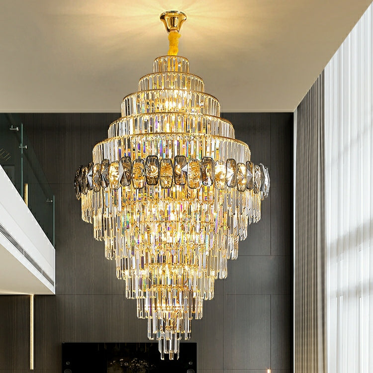 Fashion Large Staircase Chandelier For Foyer Living Room Entrance Crystal Ceiling Light Fixture In Gold Finish-MEET LIGHTING