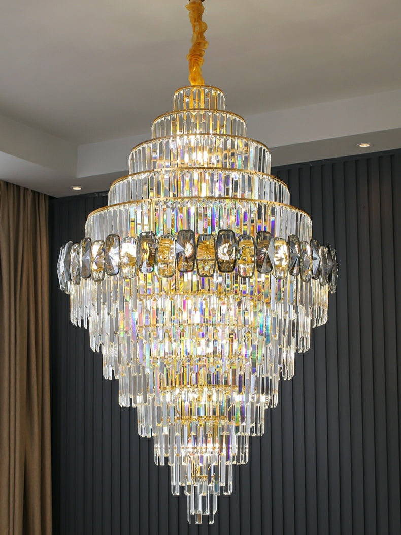 Fashion Large Staircase Chandelier For Foyer Living Room Entrance Crystal Ceiling Light Fixture In Gold Finish-MEET LIGHTING