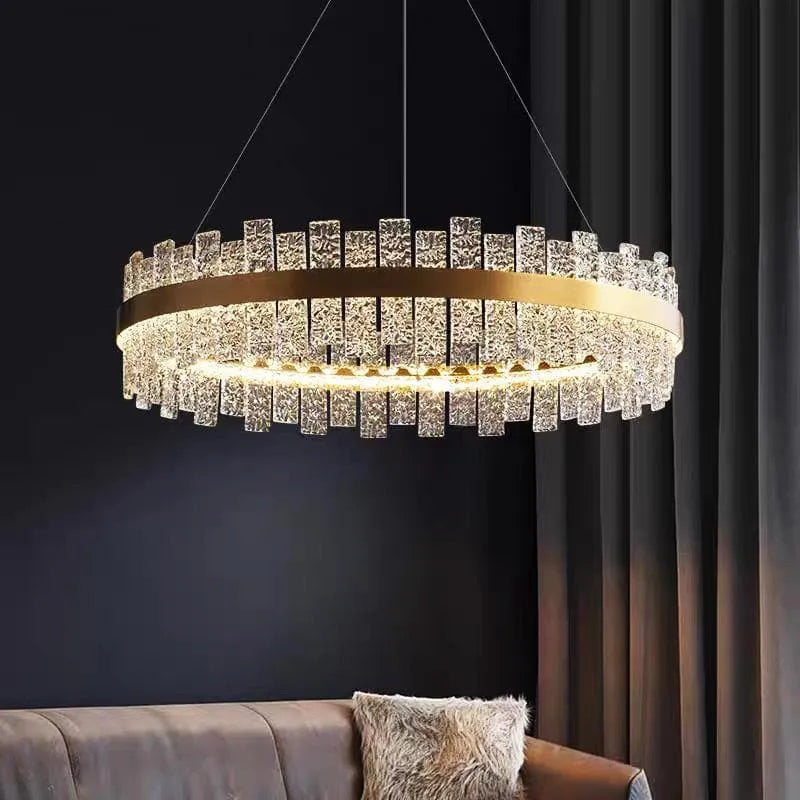 Flake Parallel Crystal Round Chandelier-MEET LIGHTING