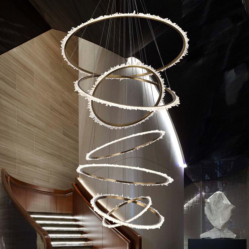 Gina Rock Crystal Multi Rings Chandelier For Staircase-MEET LIGHTING