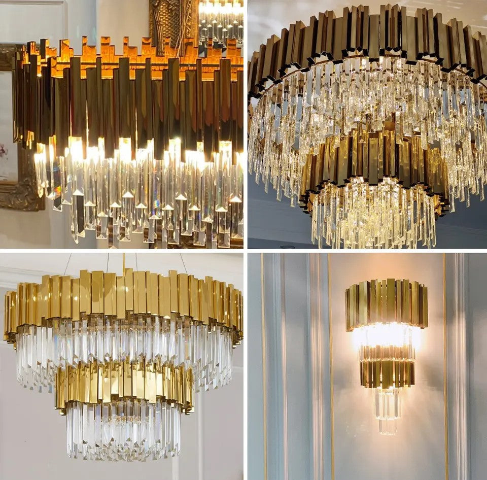 Gold/Silver Round Modern Tiered Metal Crystal Chandelier-MEET LIGHTING