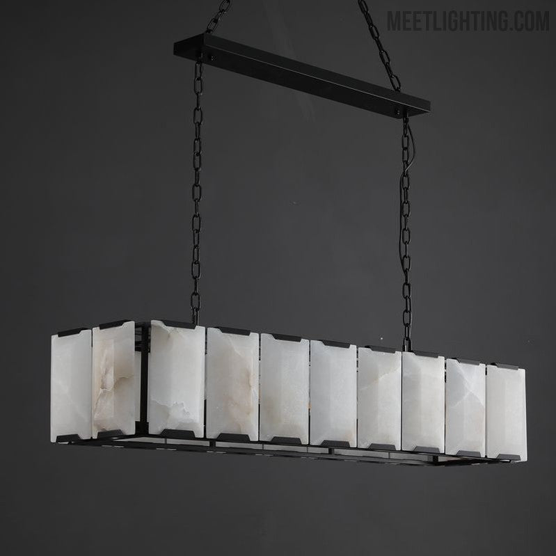Harlow Calcite Rectangular Chandelier 74"-MEET LIGHTING