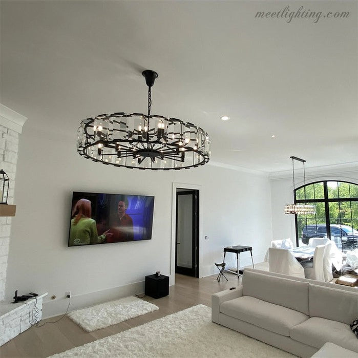 Harlow Crystal Round Chandelier 31"-MEET LIGHTING