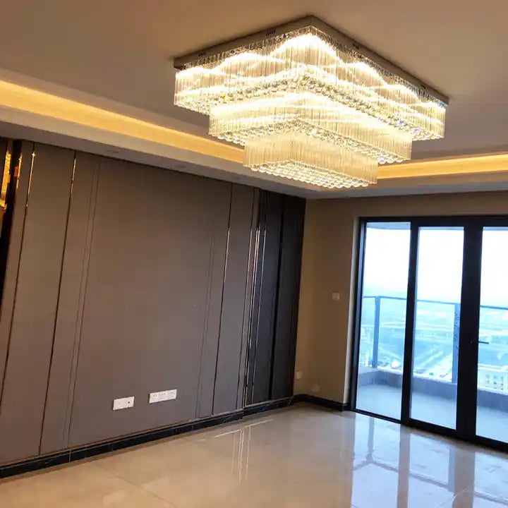 Modern Extra 2/3 Tiered Flush Mount Crystal Chandelier for Large Area-MEET LIGHTING