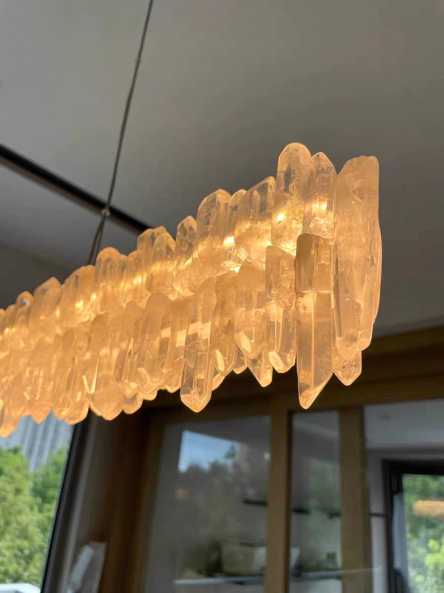 Modern Style Linear Natural Crystal Chandelier-MEET LIGHTING