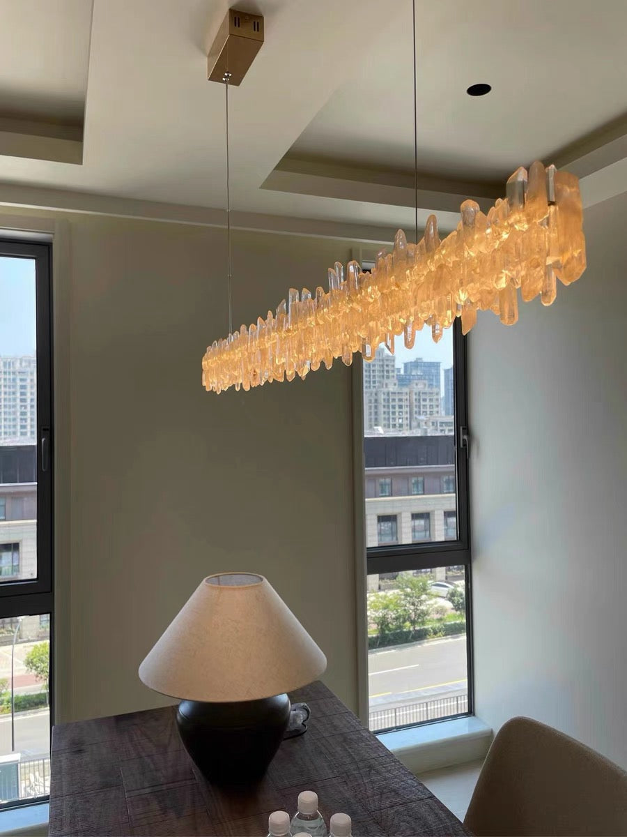 Modern Style Linear Natural Crystal Chandelier-MEET LIGHTING