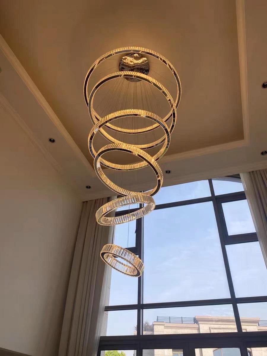Modern Front Entryway Chandelier 3/4/5/6/7 Rings Crystal Gold/ Chrome Finish Ceiling Lamp-MEET LIGHTING
