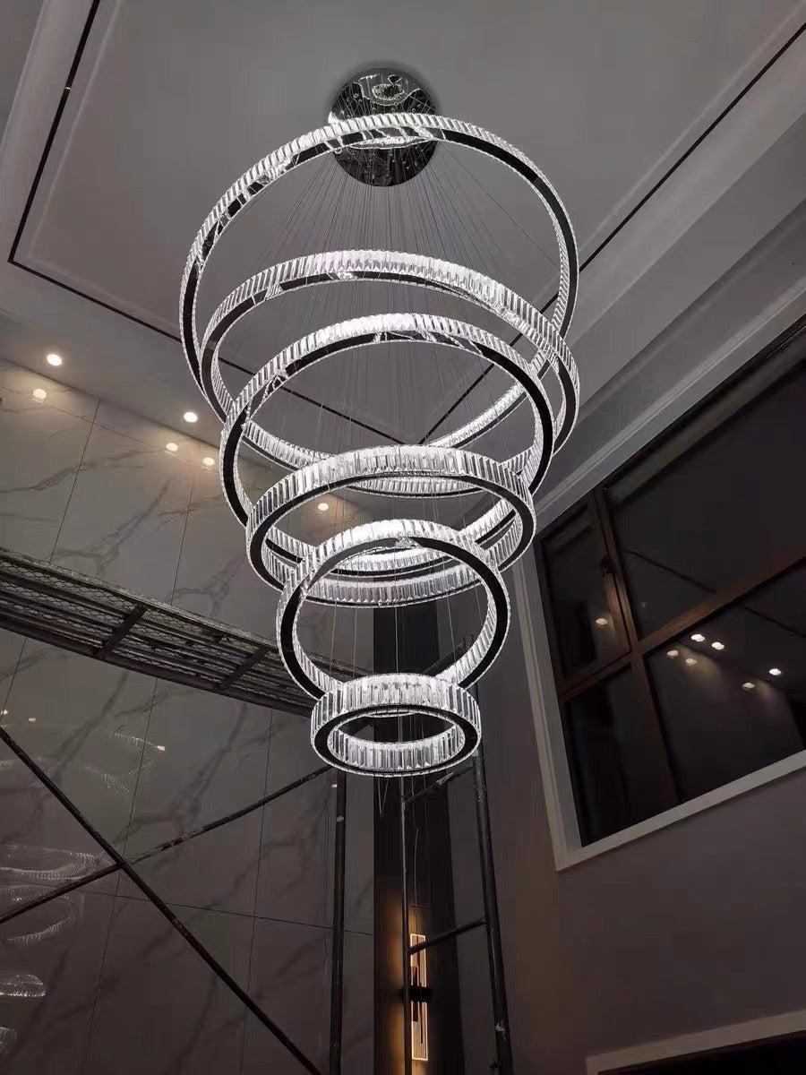 Modern Front Entryway Chandelier 3/4/5/6/7 Rings Crystal Gold/ Chrome Finish Ceiling Lamp-MEET LIGHTING
