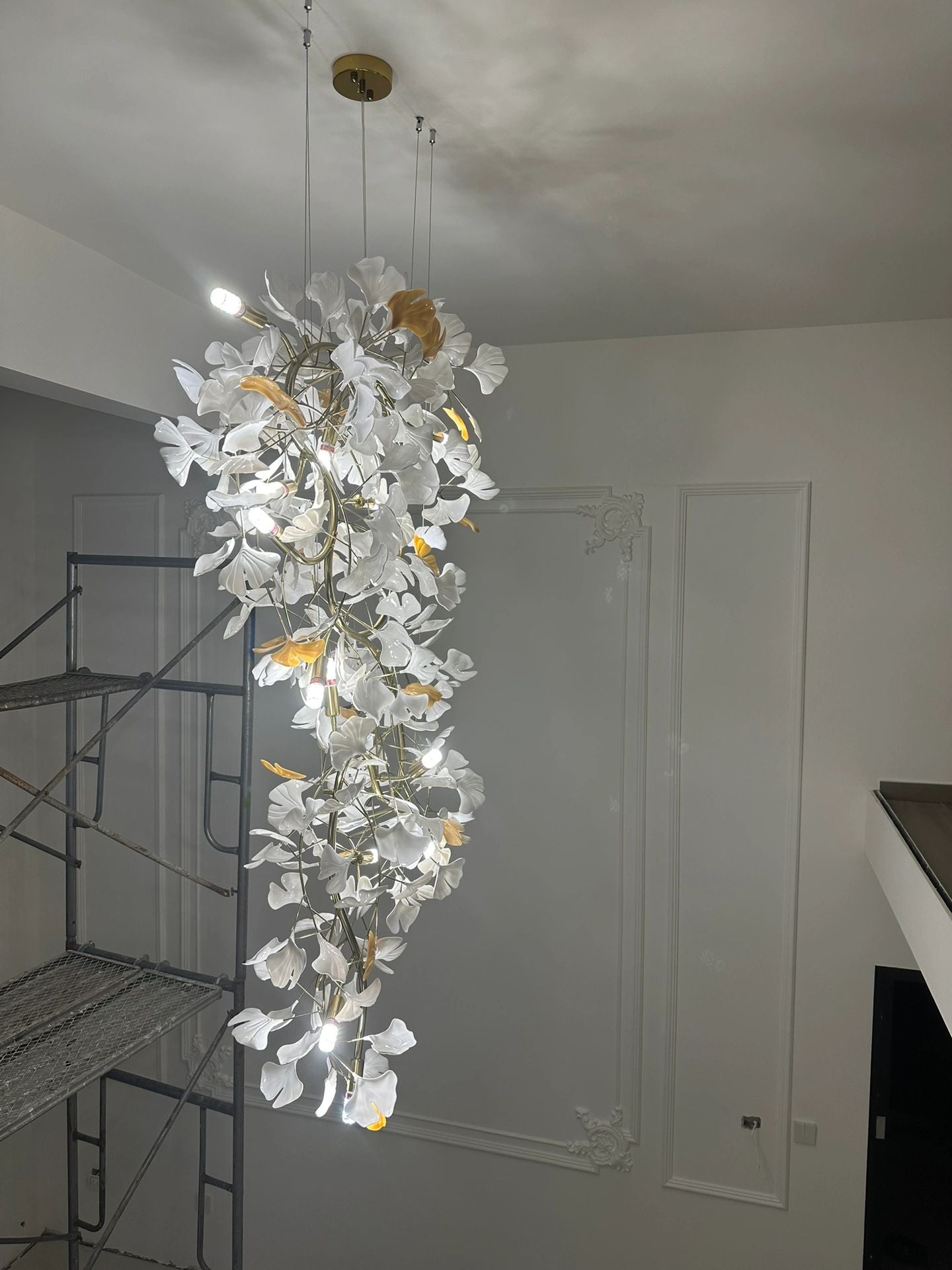 Ceramics Ginkgo Leaves Twig Chandelier Tree Branch Shaped Pendant Light For High Ceiling Living Room Hotel Hall-MEET LIGHTING