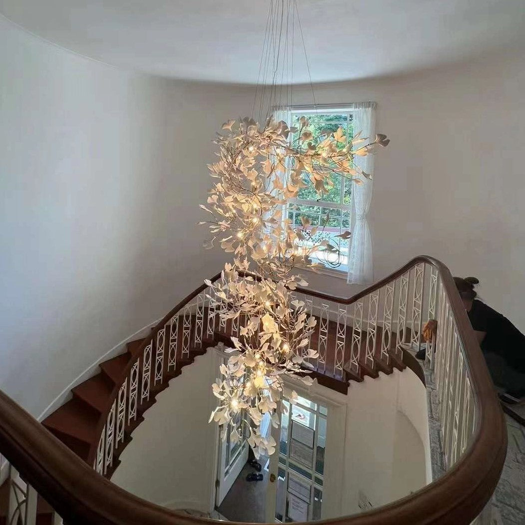 Ceramics Ginkgo Leaves Twig Chandelier Tree Branch Shaped Pendant Light For High Ceiling Living Room Hotel Hall-MEET LIGHTING
