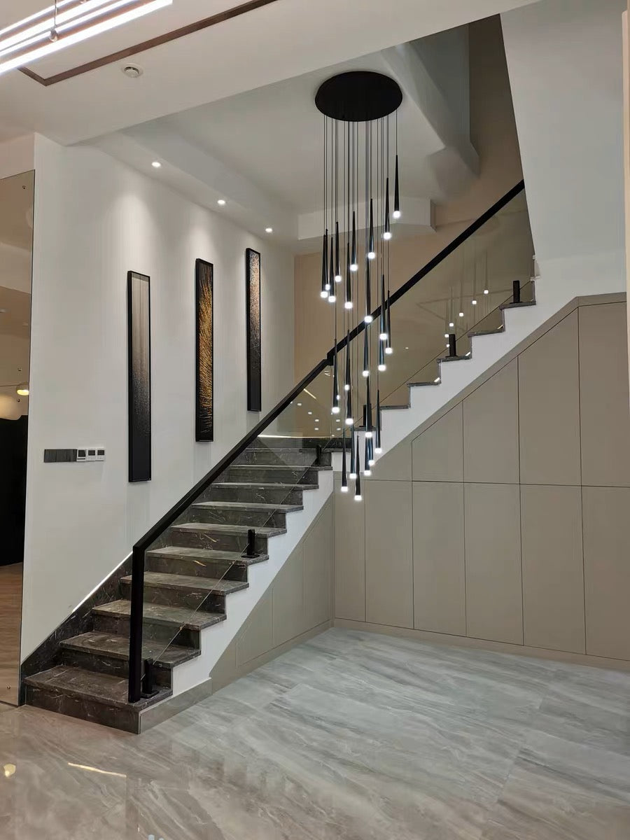 Minimalism Black Metal Ceiling Pendant Lighting Fixture For Staircase in Gold/ Black Finish