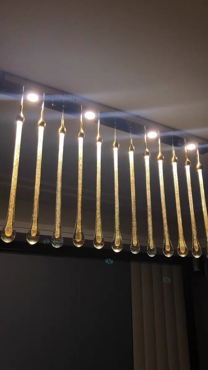 Foyer Glass Drops Pendant Chandelier Spiral Staircase High Ceiling Light Fixture In Gold Finish-MEET LIGHTING