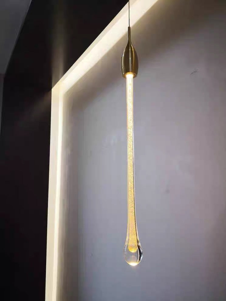 Foyer Glass Drops Pendant Chandelier Spiral Staircase High Ceiling Light Fixture In Gold Finish-MEET LIGHTING