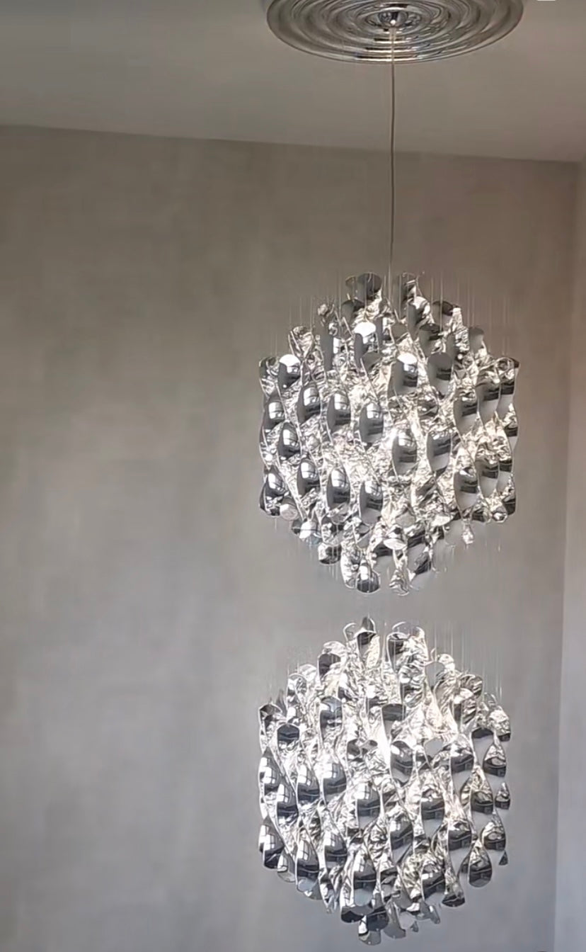 Modern Spiral Wave Chandelier in Silver/Gold-MEET LIGHTING