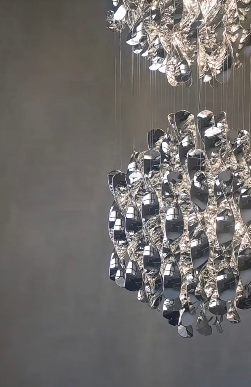 Modern Spiral Wave Chandelier in Silver/Gold-MEET LIGHTING
