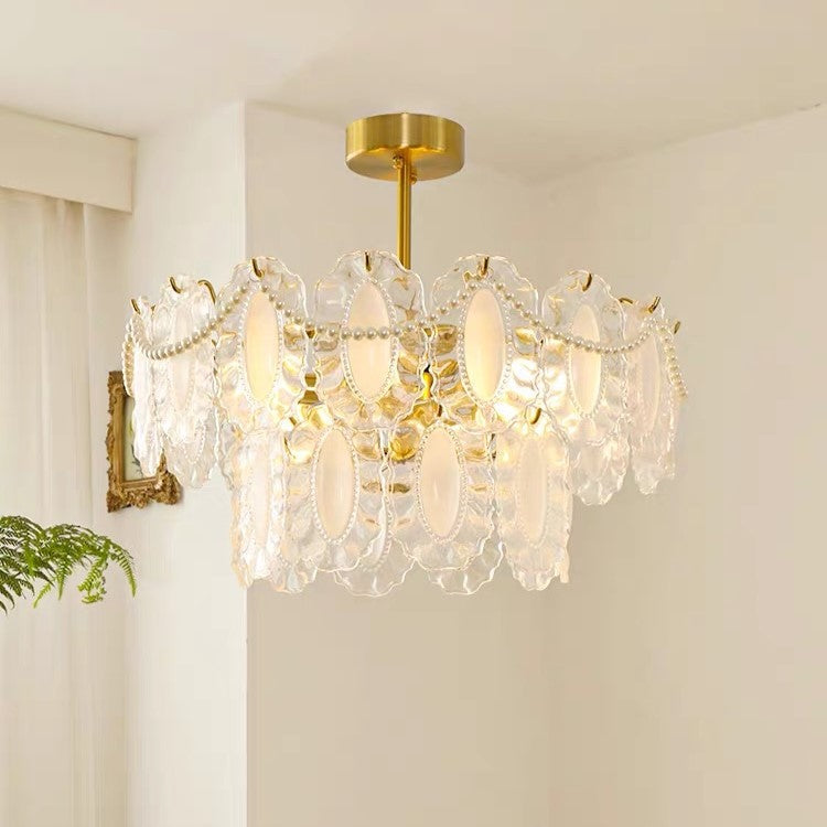European Vintage Style Luxury Elegant Cream White Chandelier/Ceiling Light Fixture with White Pearl Chains for Living Room Bedroom Restaurant Dining Room-MEET LIGHTING