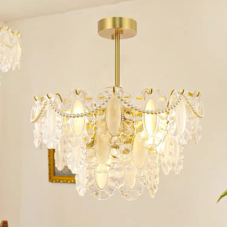 European Vintage Style Luxury Elegant Cream White Chandelier/Ceiling Light Fixture with White Pearl Chains for Living Room Bedroom Restaurant Dining Room-MEET LIGHTING