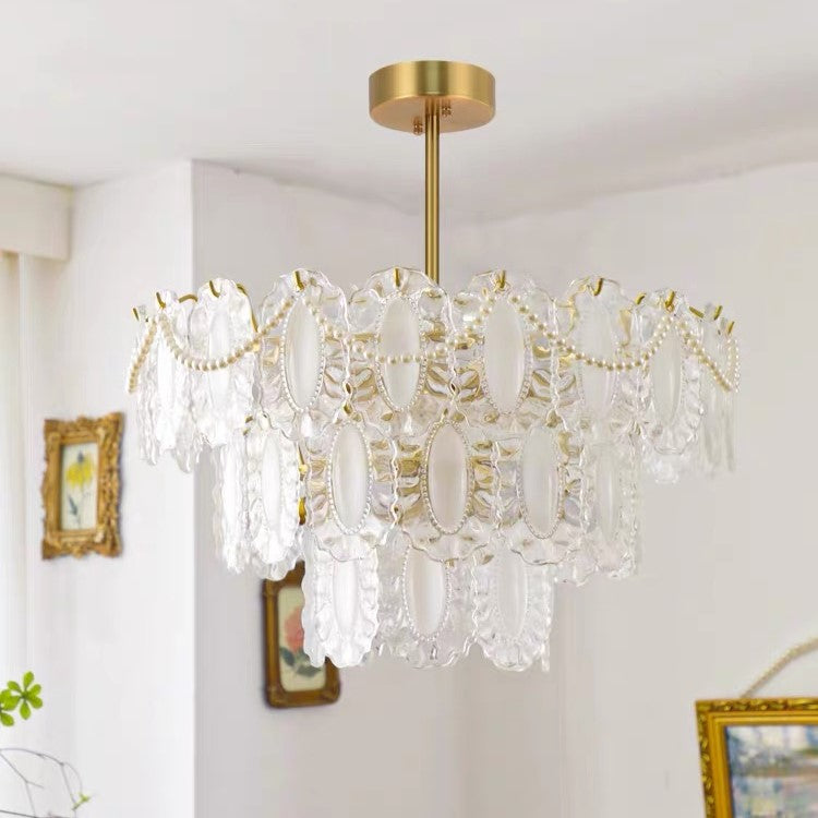 European Vintage Style Luxury Elegant Cream White Chandelier/Ceiling Light Fixture with White Pearl Chains for Living Room Bedroom Restaurant Dining Room-MEET LIGHTING