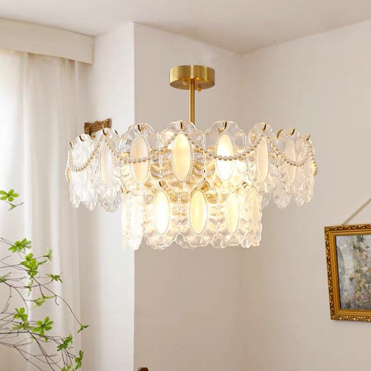 European Vintage Style Luxury Elegant Cream White Chandelier/Ceiling Light Fixture with White Pearl Chains for Living Room Bedroom Restaurant Dining Room-MEET LIGHTING