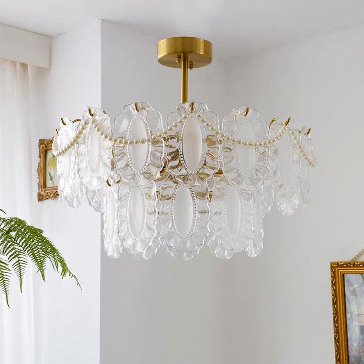 European Vintage Style Luxury Elegant Cream White Chandelier/Ceiling Light Fixture with White Pearl Chains for Living Room Bedroom Restaurant Dining Room-MEET LIGHTING