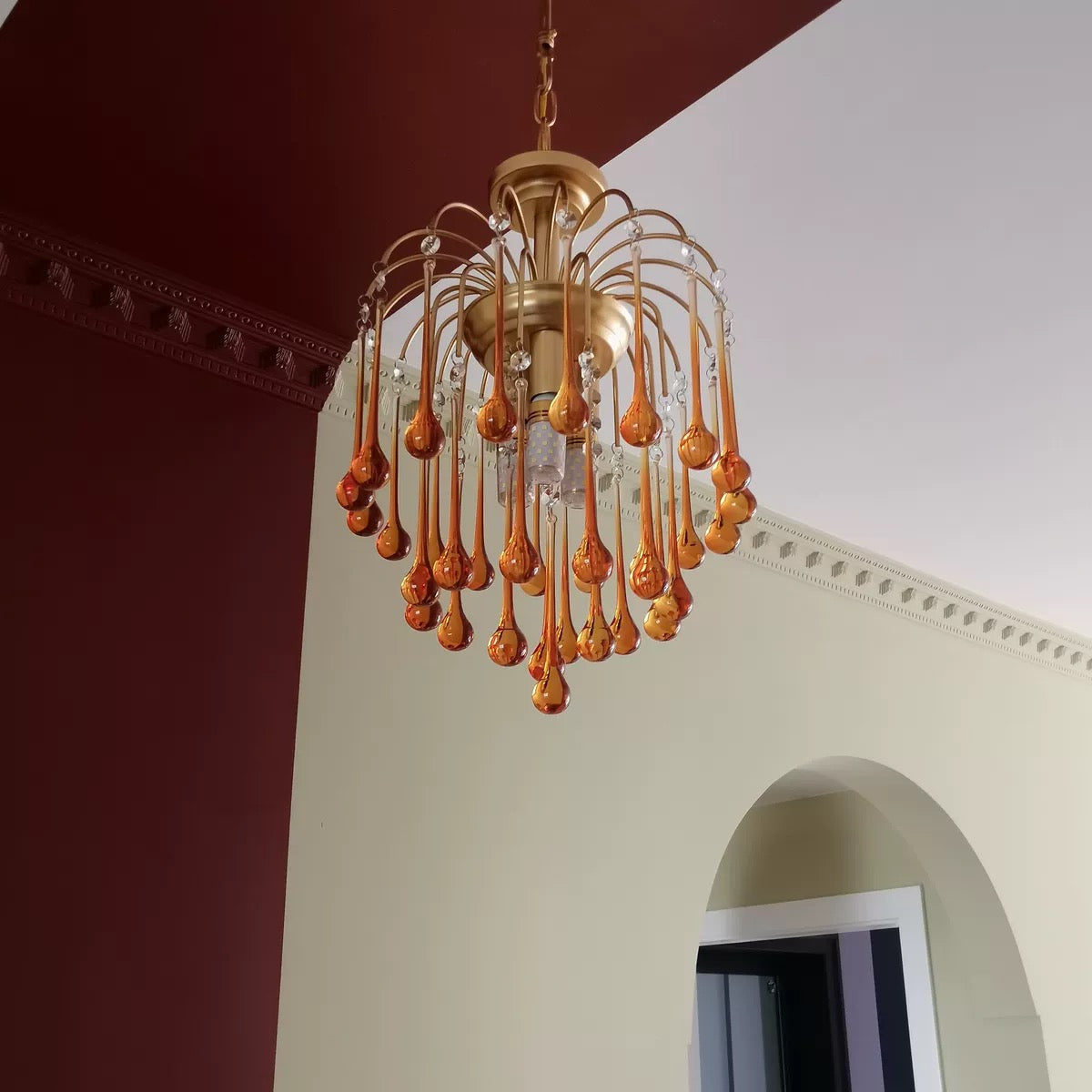 French Style Bedroom Small Creative Chandelier Vintage Romantic Warm Vibe Amber Waterdrop Light Fixture for Restaurant Dining Room Kids Room-MEET LIGHTING