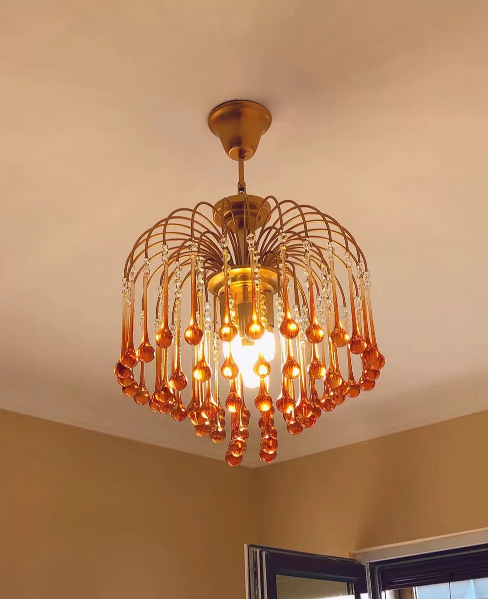 French Style Bedroom Small Creative Chandelier Vintage Romantic Warm Vibe Amber Waterdrop Light Fixture for Restaurant Dining Room Kids Room-MEET LIGHTING