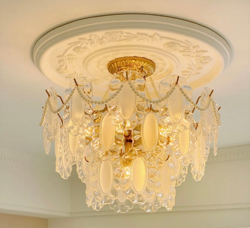 European Vintage Style Luxury Elegant Cream White Chandelier/Ceiling Light Fixture with White Pearl Chains for Living Room Bedroom Restaurant Dining Room-MEET LIGHTING