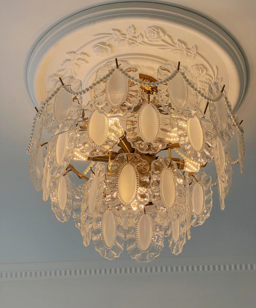 European Vintage Style Luxury Elegant Cream White Chandelier/Ceiling Light Fixture with White Pearl Chains for Living Room Bedroom Restaurant Dining Room-MEET LIGHTING