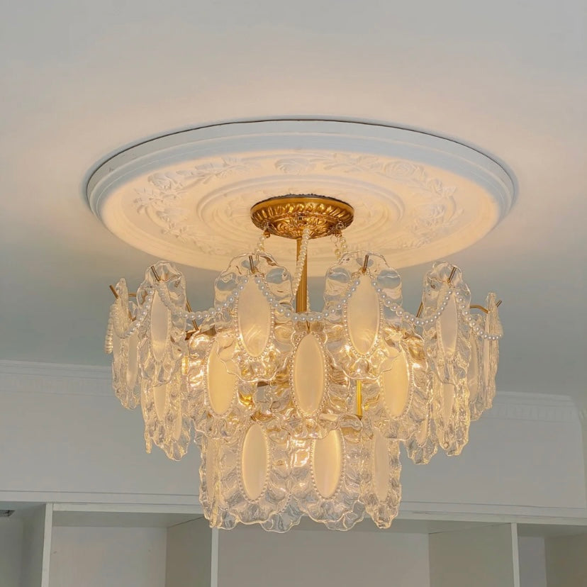 European Vintage Style Luxury Elegant Cream White Chandelier/Ceiling Light Fixture with White Pearl Chains for Living Room Bedroom Restaurant Dining Room-MEET LIGHTING